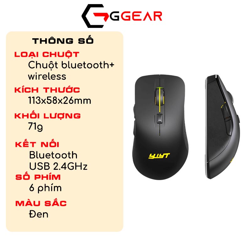 Chuột máy tính gaming bluetooth không dây wireless 2.4G Ggear MG865 chế độ kép 2400dpi cho macbook ipad smartphone