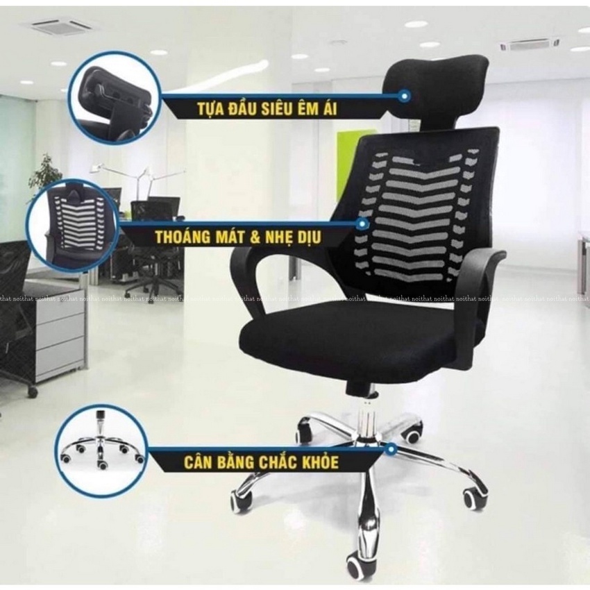 Ghế văn phòng xoay tựa đầu 𝐆𝐓𝟎𝟏 ghế làm việc lưng xương cá vô cùng thoáng mát, sạch sẽ