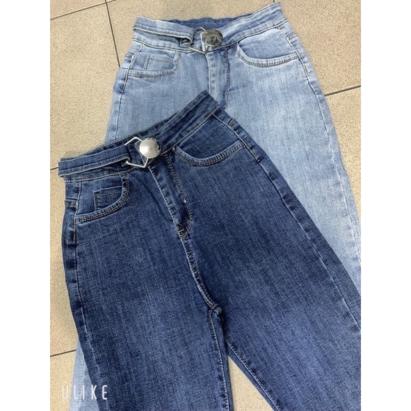 [ VÔ ĐỐI ] QUẦN SKINNY JEANS GIÃN DÀI NỮ LƯNG CAO PHỐI KHOEN TRÒN KÈM MÓC MÀU XANH ĐẬM XANH NHẠT LAI TUA CO GIÃN THOẢI