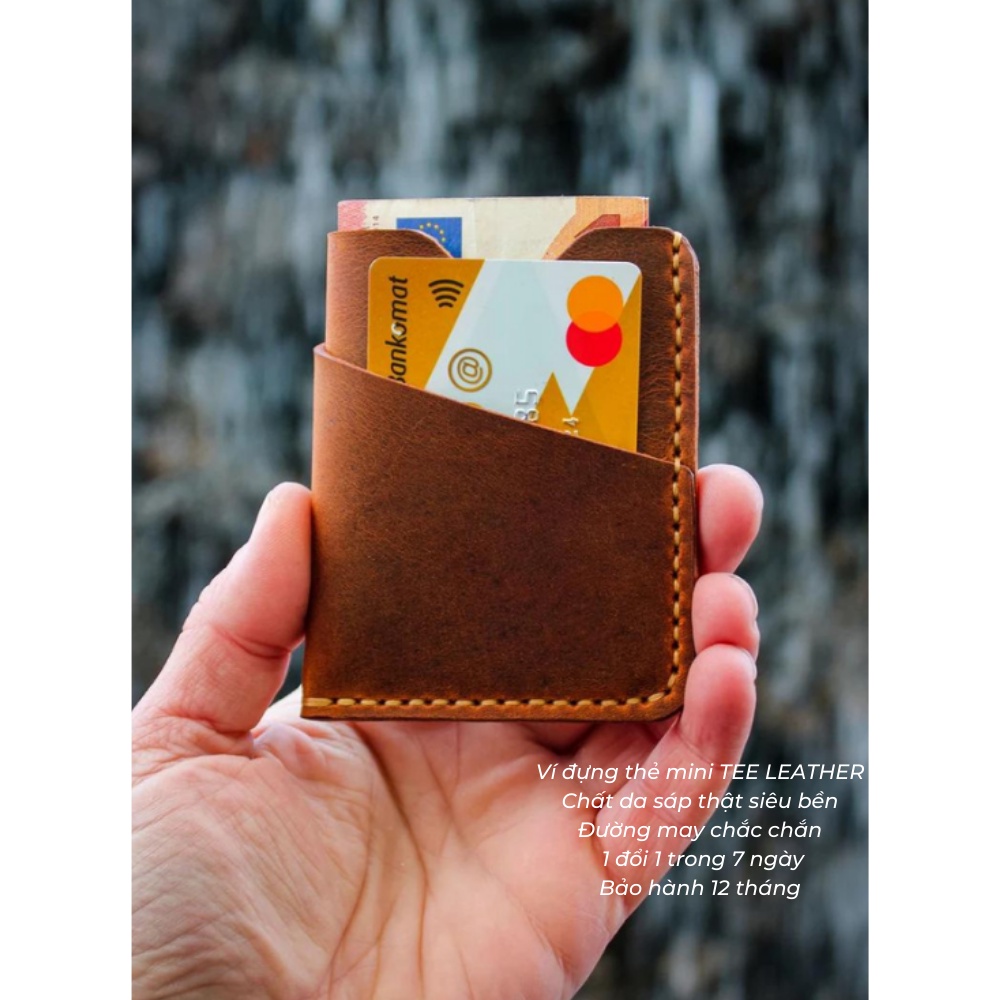 Bóp ví mini đựng tiền, thẻ TEE LEATHER ví da bò thật, card holder cầm tay, bỏ túi nhỏ gọn phong cách tối giản
