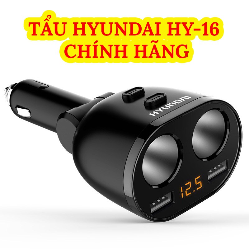 Tẩu Sạc Ô Tô Hyundai HY-16 Chính Hãng, Chia Ra 2 Cổng Tẩu Và 2 Cổng Sạc USB, Có Màn Hình LED Hiển Thị Điện Áp
