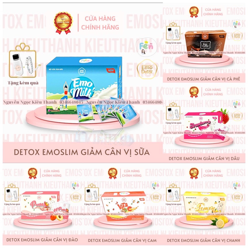 GIẢM CÂN DETOX VỊ DÂU Emoslim/ Giảm 1-5kg chỉ sau 7 ngày Tặng kèm quà Freeship miễn phí vận chuyển giam can emoslim