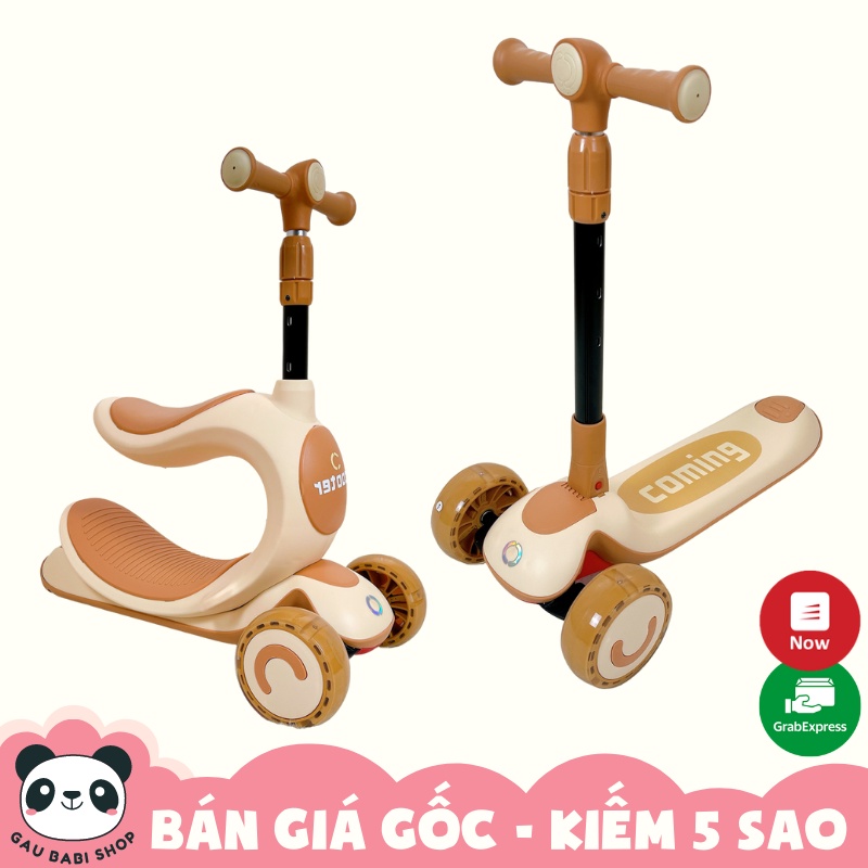 FREE SHIP !!! Xe trượt scooter 3 bánh có đèn, xe chòi chân cho bé 808 màu nâu