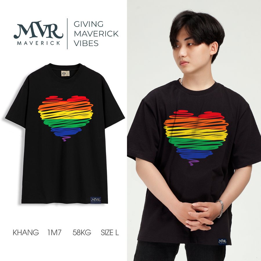 Áo Phông Thun Pede Gay Les Cộng Đồng LGBT Nam Nữ Cotton Unisex In Hình Trái Tim 7 Màu Cầu Vồng Tự Hào Chuyển Giới KK6013