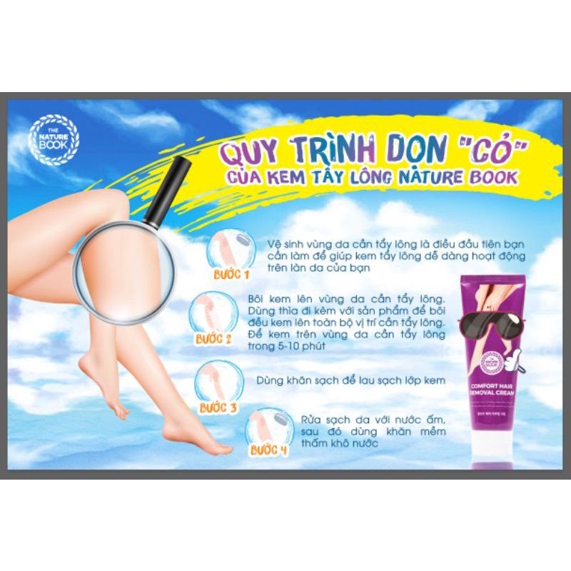 Kem tẩy lông an toàn cho mọi loại da, tẩy lông bikini, tay, chân, nách, body, kem tẩy lông The Nature Book chính hãng