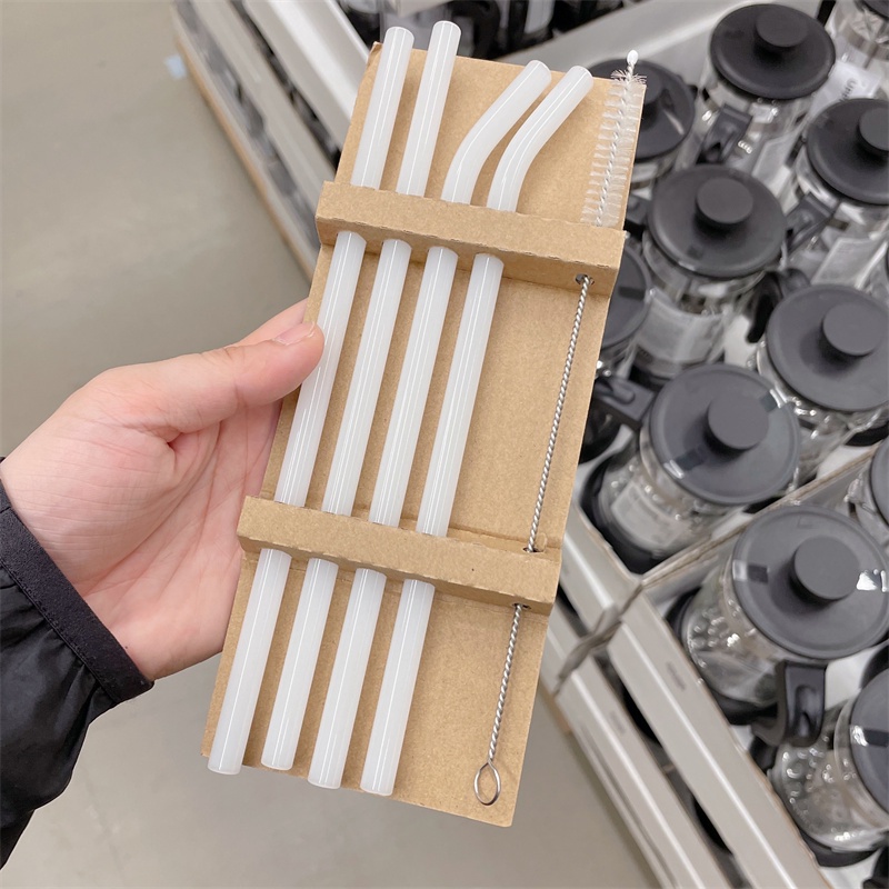 Bộ 4 ống hút thủy tinh nhiều màu kích thước 200mm*8mm