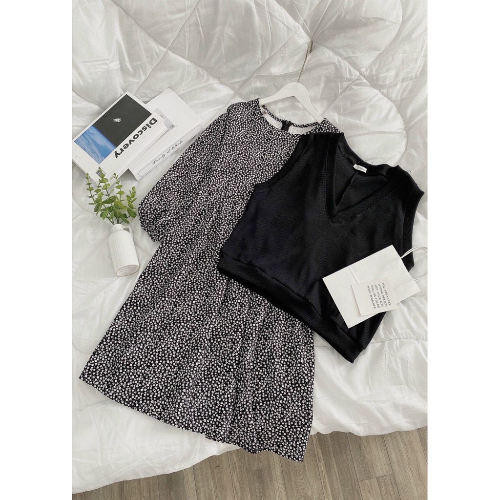 Set đồ nữ, set đầm babydoll hoa nhí kèm gile cổ V mặc siêu xinh mặc đi chơi đi dạo hay đi du lịch thoải mái Tây Thi Shop | BigBuy360 - bigbuy360.vn