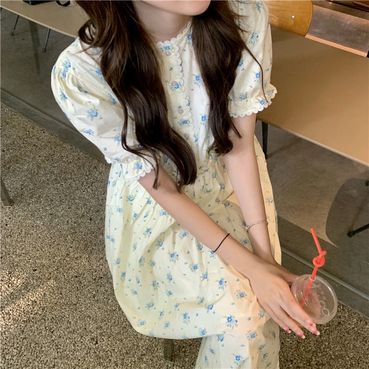 Đầm Hoa Tay Phồng Phối Ren Thời Trang Mùa Hè Pháp Mới 2021