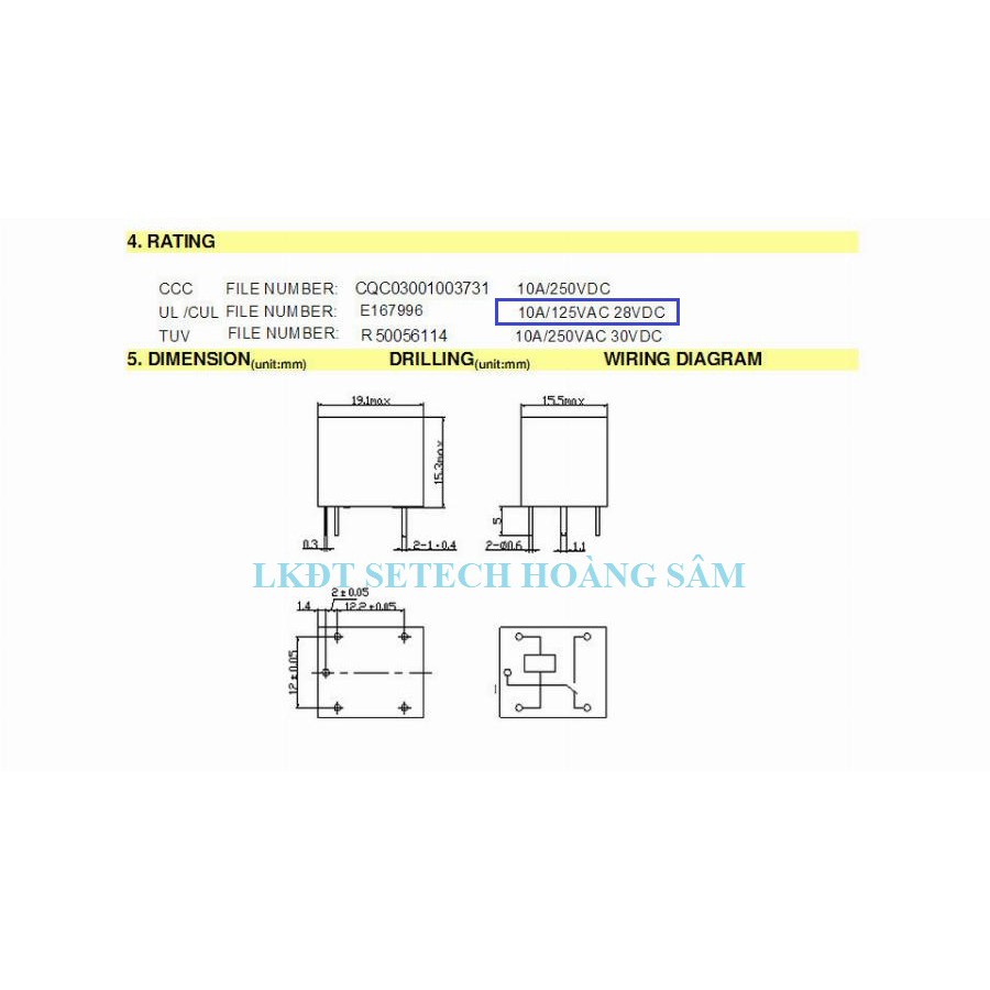 Relay Rơle Rơ le 5 chân 5V/12V/24V: SRD-05VDC-SL-C;SRD-12VDC-SL-C;SRD-24VDC-SL-C