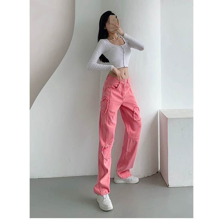 Quần Jean Ống Rộng Dáng Suông Phong Cách Âu Mỹ Plus Size Cho Nữ