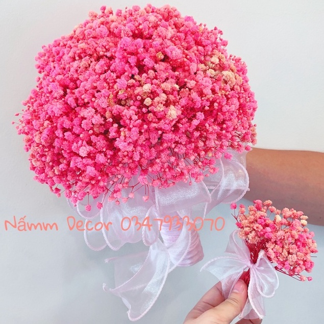 Hoa cưới bó hoa baby khô cầm tay cô dâu tông màu hồng phấn nhẹ nhàng (tặng kèm hoa cài áo chú rể)