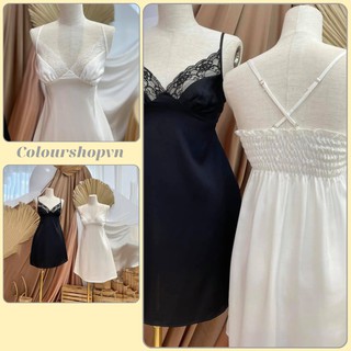 Đầm ngủ 2 dây lụa satin viền ren