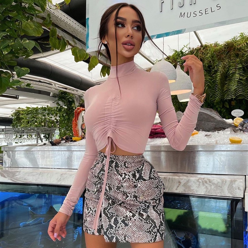 Áo Thun Tay Dài Dáng Ôm Phối Bèo Và Dây Rút D0315 Thời Trang Cho Nữ