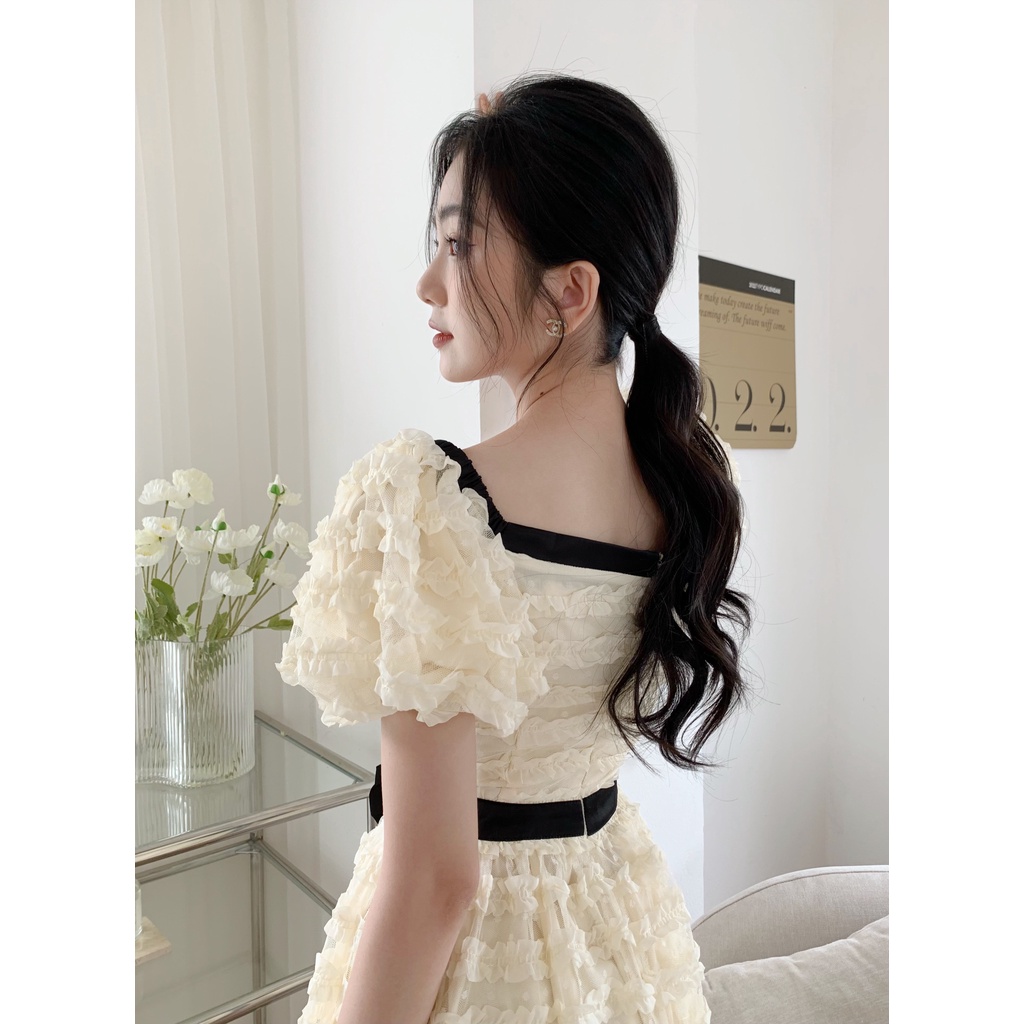 Váy ngang vai Chillgals chất lưới thêu bèo nhún VA-064