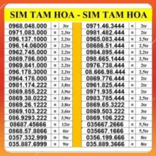 SIM TAM HOA 999 888 777 666 VIETTEL TRẢ TRƯỚC