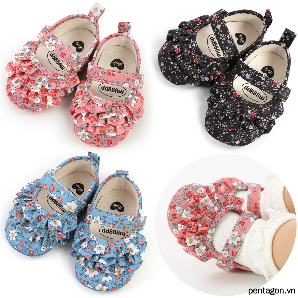 Giày Búp Bê Công Chúa Đế Mềm Chống Trượt Có Băng Đô Cài Tóc Dành Cho Bé Gái 0-18 Tháng Tuổi
