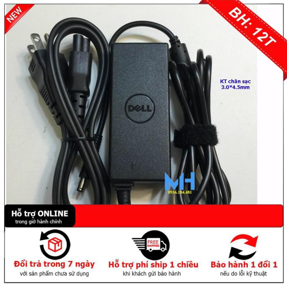[BH12] Sạc laptop Dell 19.5v-2,31a chân nhỏ zin, Sạc Dell 45w chân nhỏ ZIN có logo Dell in chìm trên thân sạc