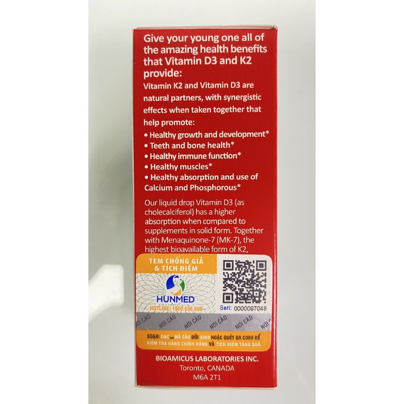 Bioamicus Vitamin D3K2-MK7 giúp bé tăng trưởng chiều cao và phát triển xương răng - Thanh tùng pharmacy