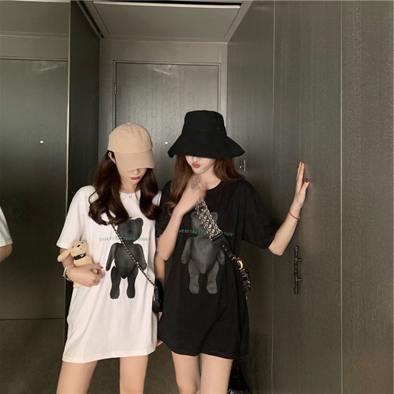 MS925 Áo thun nữ dáng dài hình gấu