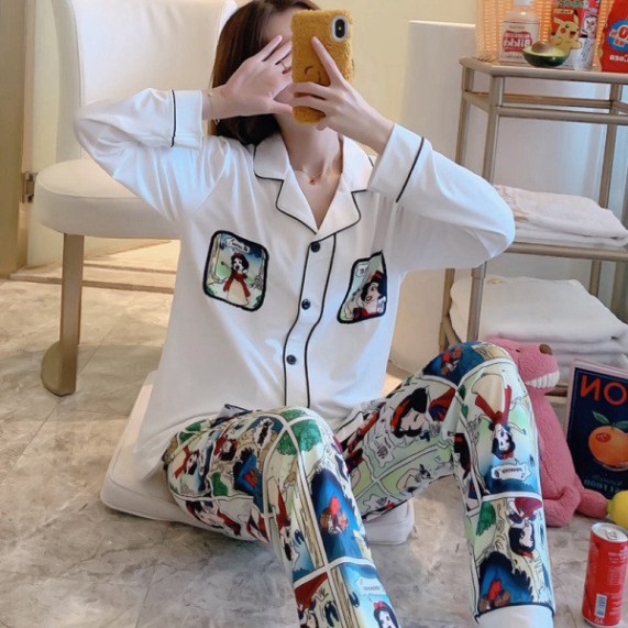 Bộ ngủ nữ ❤️Freeship❤️ Bộ pijama dài tay bạch tuyết mặc hè chất satin cao cấp đẹp Quảng Châu