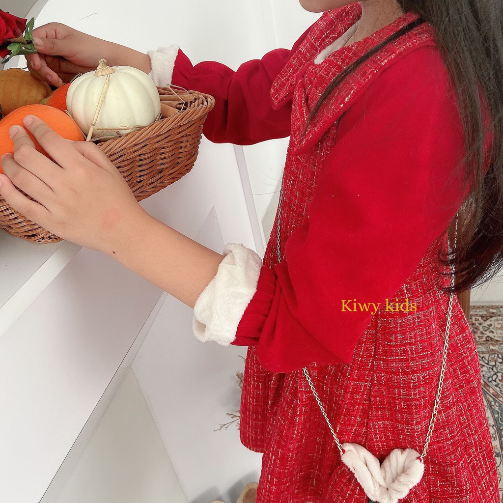 Váy dạ Tweed dáng bánh bèo KIWY KIDS63 lót lông mềm mịn cho bé gái từ 1-10 tuổi