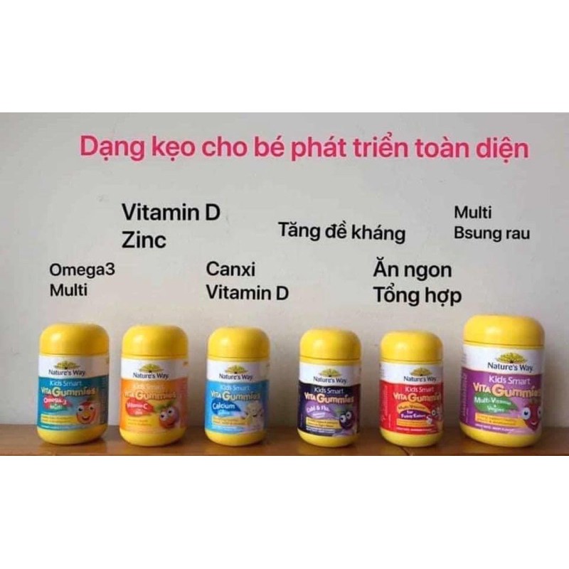 Vita Gummies Nature's Way [Úc] Kẹo gôm bổ sung vitamin cho bé - 60 viên gum - 7 vị