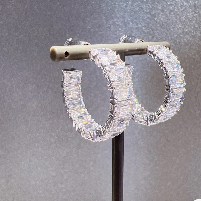 Bông Tai Mạ Bạc 925 Hình Chữ Nhật Đính Kim Cương Giả Phong Cách Âu Mỹ Swarovski Thời Trang Cho Nữ