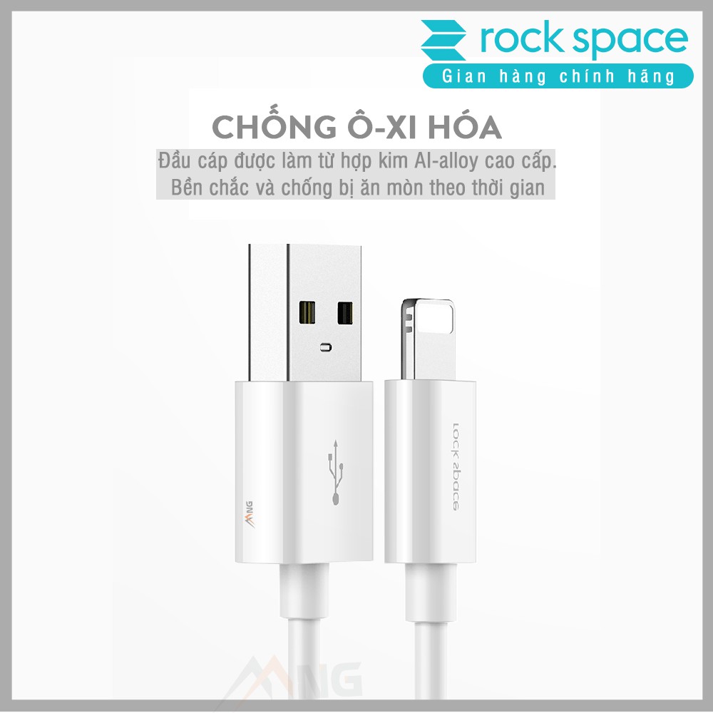 Dây cáp sạc nhanh cho iphone Rock space Lightning S08 độ dài 1m, sạc nhanh, ổn định, không nóng máy, hàng chính hãng