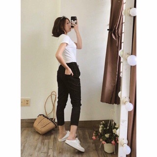QUẦN BAGGY CẠP CHUN ĐEN TRẮNG