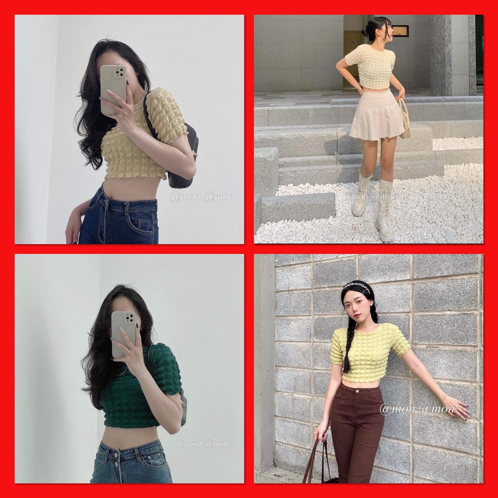 Áo Croptop Xốp Ô Vuông Nữ [FREESHIP]  Croptop kiểu dáng ôm cộc tay năng động 3158 hàn quốc bánh bèo tiểu thư