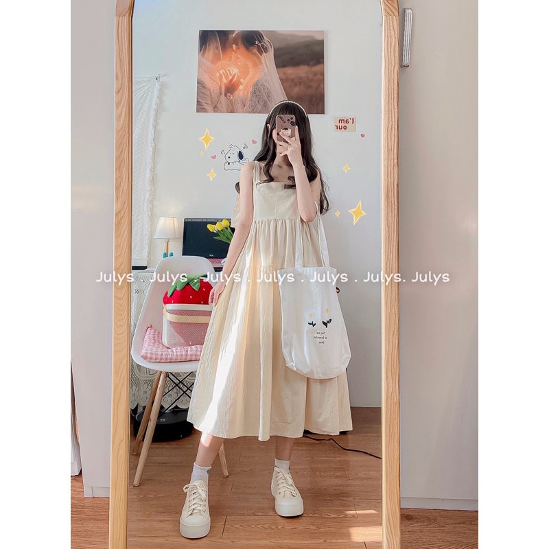 Váy hai dây bản to dáng babydoll buộc vai