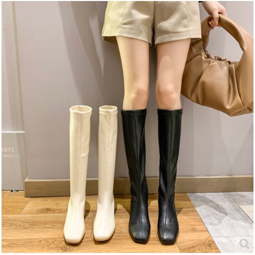 _Giày boots bốt nữ da đẹp giá rẻ cổ cao không có khóa kéo đi chơi đi làm đi học phong cách Hàn Quốc (Hàng Order) _