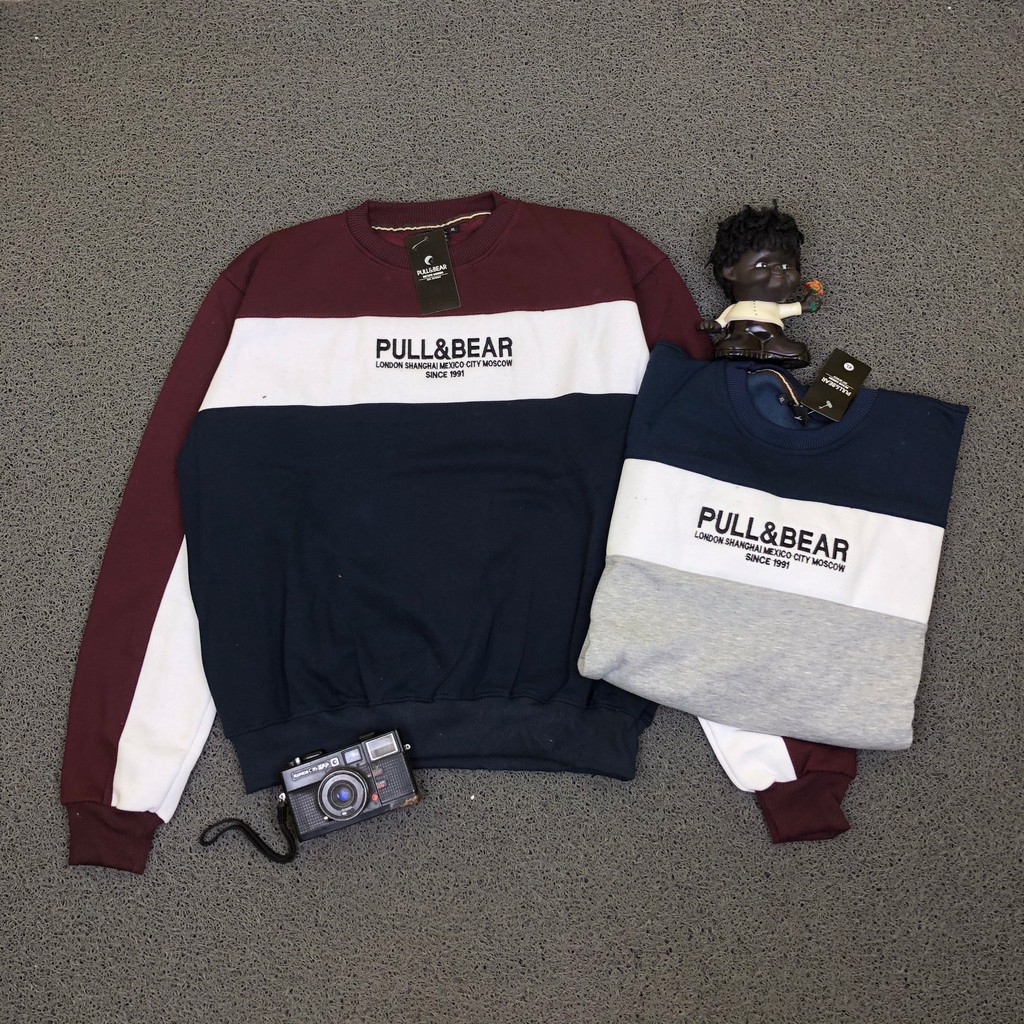 Áo khoác SWEATER CREWNECK PULL AND BEAR SUMMER 2020 MAROON AND màu xanh da trời