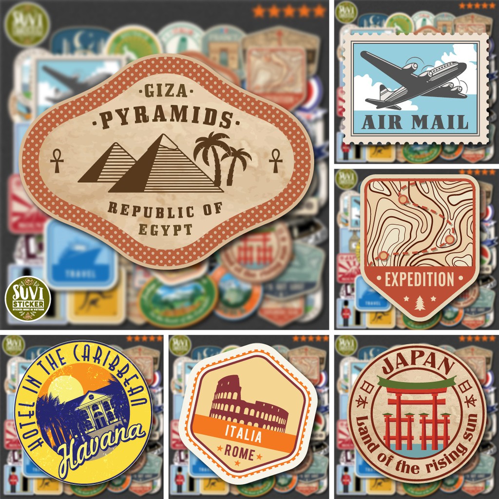 50 Sticker Vintage Label chống nước sticker dán mũ bảo hiểm, laptop, điện thoại, đàn guitar, vali. MSP: SV16