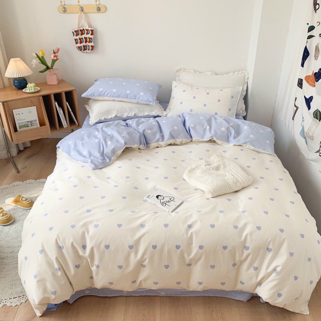 Bộ chăn ga gối Cotton Poly Decor Bedding phong cách Hàn Quốc Drap giường cotton (không kèm ruột) họa tiết trái tim | BigBuy360 - bigbuy360.vn