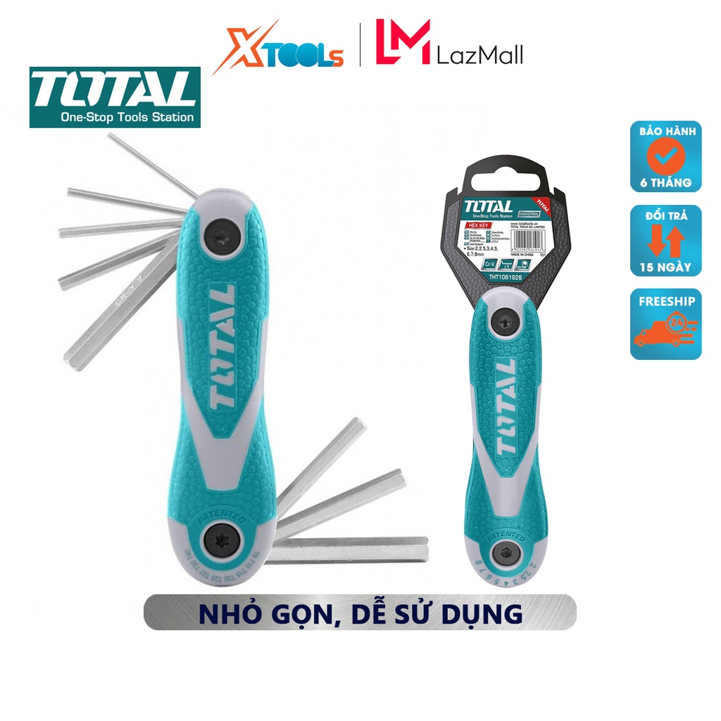 Bộ lục giác xếp 8 chi tiết Total THT1061826 | bộ 8 chìa lục giác đầu tròn kích thước 2-8mm hỗ trợ vặn mở được dễ dàng