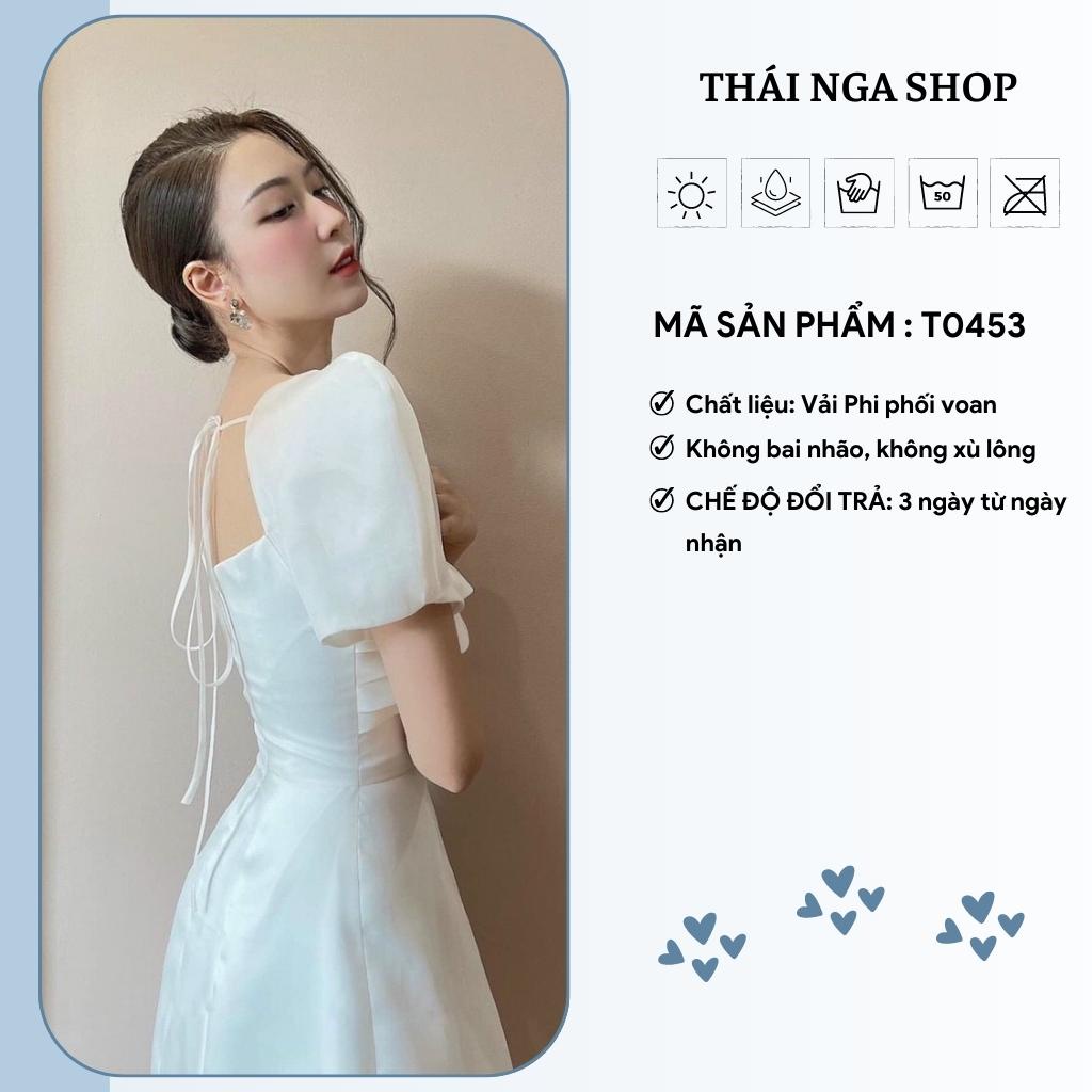 Đầm Cổ Vuông Dự Tiệc Tay Phồng Xếp Ly Ngực Dáng Ngắn Trắng Và Đen Thaingashop D0453