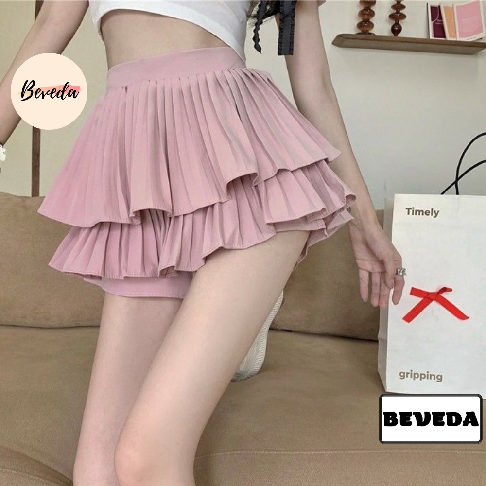 Chân Váy Tầng Dáng Ngắn Xếp Li Xòe Lưng Cao Beveda Thời Trang