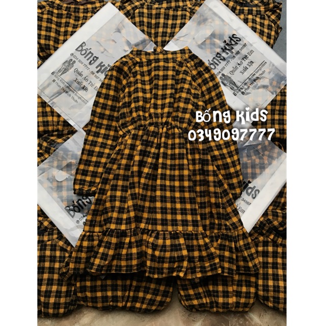 Váy Dạ Vintage Bé Gái Gingham Vàng Commencer