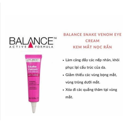 Combo Serum cấp nước dưỡng ẩm Balance Hyaluronic Deep Moisture+ Kem Dưỡng Mắt Nọc Rắn Balance Active Formula Snake