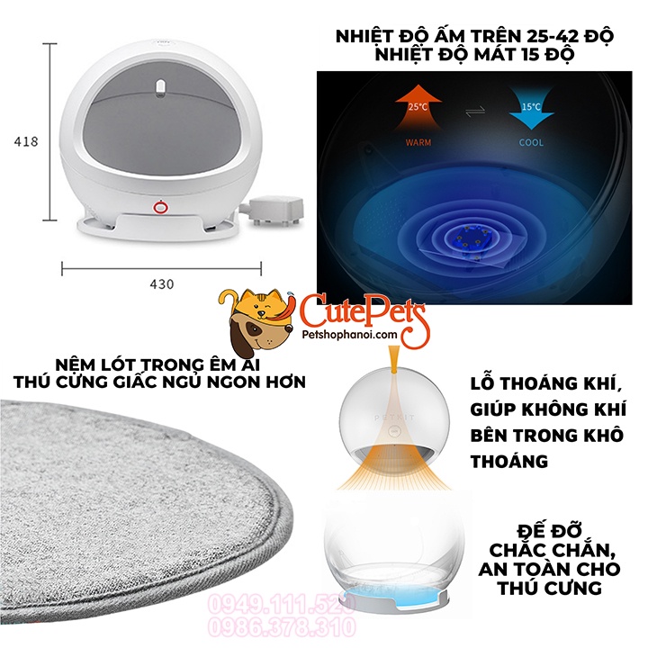 Nhà điều hòa thông minh PETKIT COZY cho chó mèo chính Hãng BH 12 tháng - CutePets