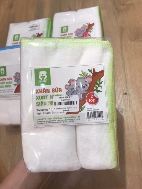 ❎ HÀNG CÔNG TY❎ SÉT 10 c khăn sữa siêu mềm xuất Nhật 3 lớp Mipbi 100% COTTONG, AN TOÀN CHO TRẺ