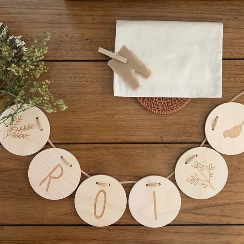 Set 32 Tấm Thẻ Gỗ Hình Tròn In Chữ Kèm Dây Treo Trang Trí