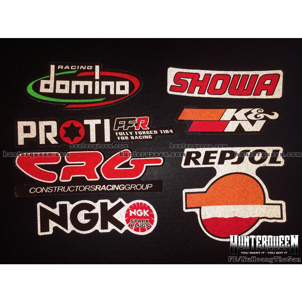 Trọn bộ 7 logo phản quang 3M của Mỹ. Tông màu đỏ cam, nền đen. Không bay màu. Decal sticker hình dán cao cấp