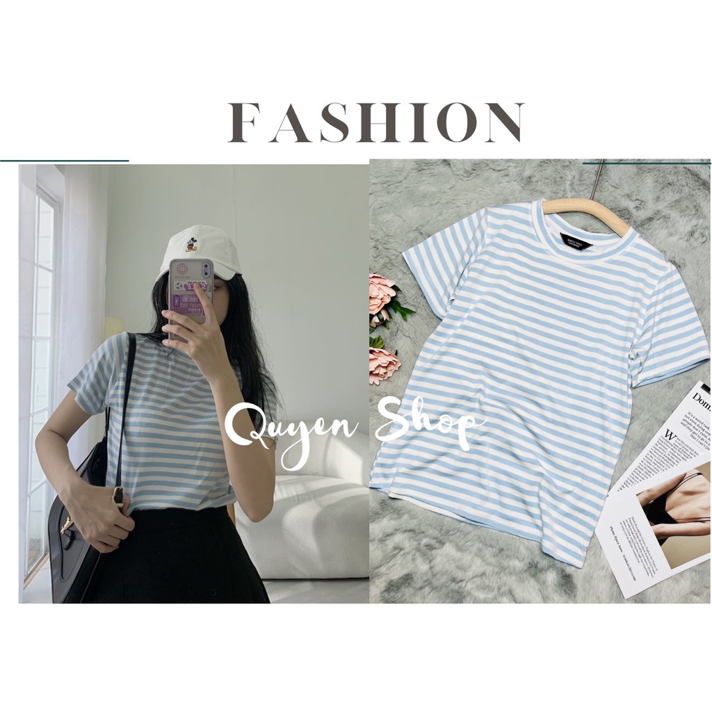 Áo Thun Nữ Cổ Tròn Sọc Ngang Thun Cotton Lạnh-QS QUYEN SHOP
