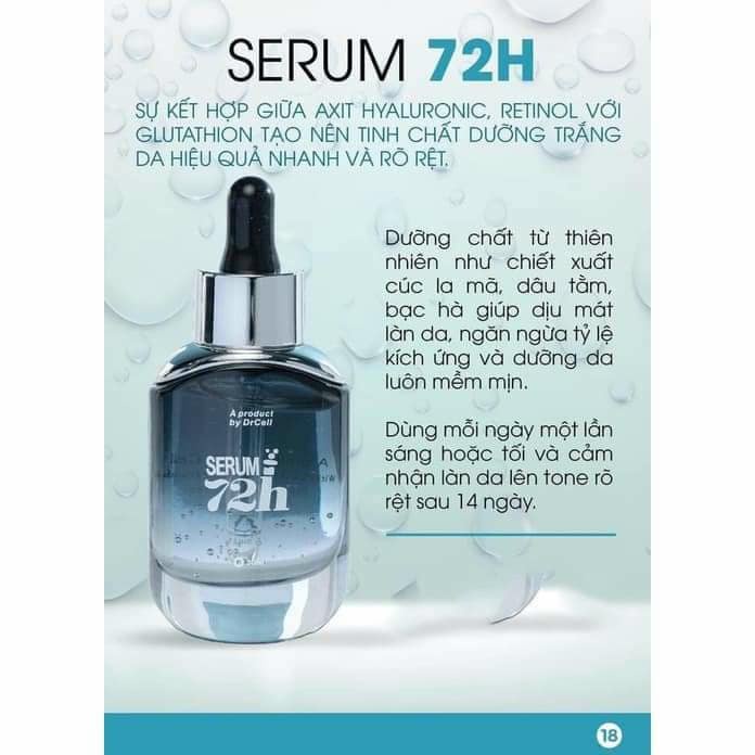 Serum truyền trắng 72h dưỡng ẩm, ngăn ngừa lão hóa, mờ thâm nám Dr cell lọ 30ml SAN15