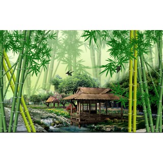 Tranh dán tường 3D phong thủy - vải lụa phủ kim sa
