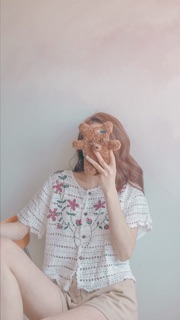 Áo len sợi dáng croptop hoạ tiết cành hoa