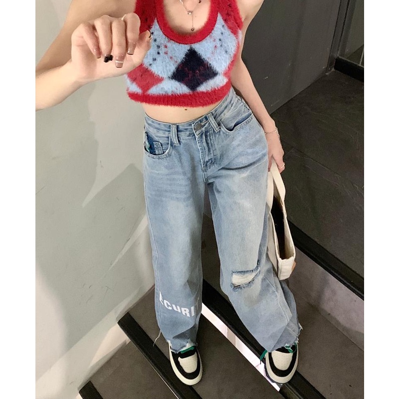 Quần jean nữ Xiaozhainv thiết kế rách thời trang phong cách Hàn Quốc