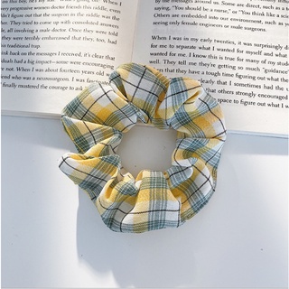 Dây buộc tóc, cột tóc scrunchies caro xanh vàng